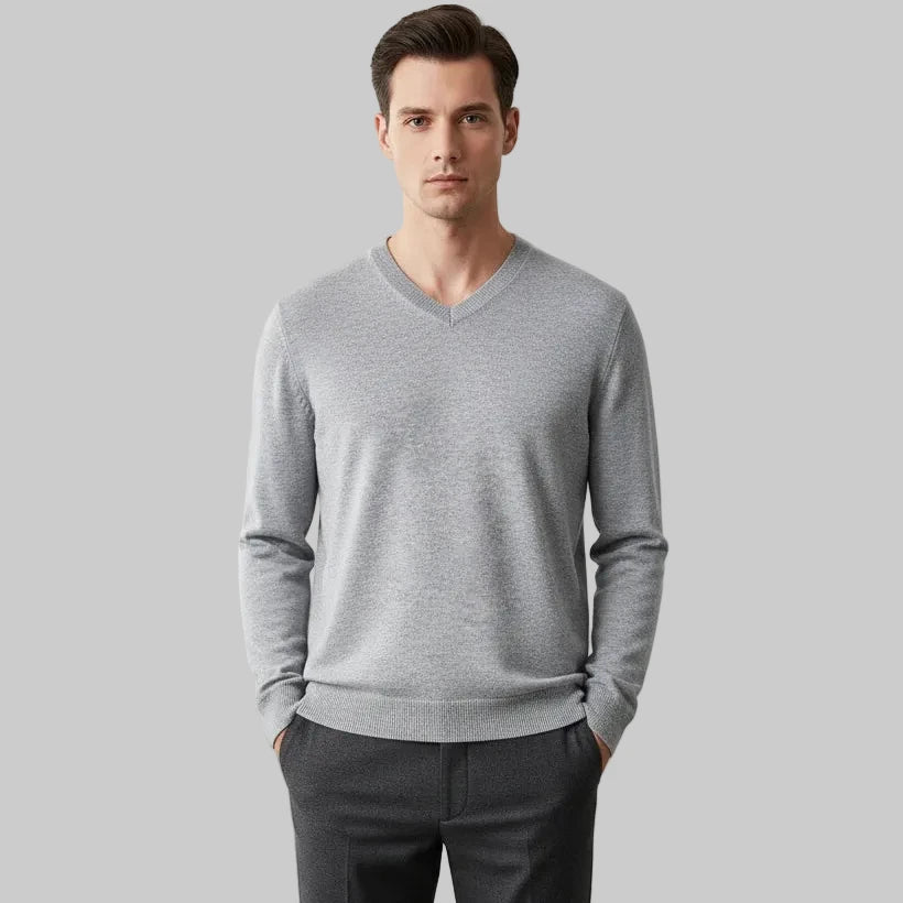Suéter Clásico Cuello V Gris Melange