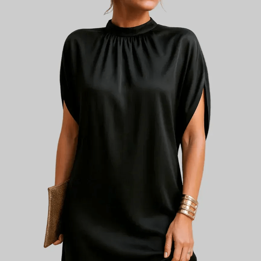 CAROLINA - Vestido Negro Ébano de Silueta Fluida - CarolinaShopCarolinaShopCarolinaShopCarolinaShop S CAROLINA - Vestido Negro Ébano de Silueta Fluida