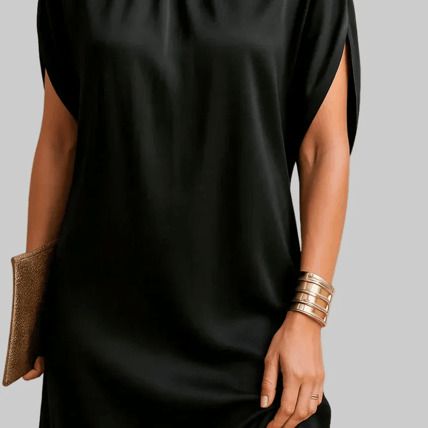 CarolinaShop CAROLINA - Vestido Negro Ébano de Silueta Fluida