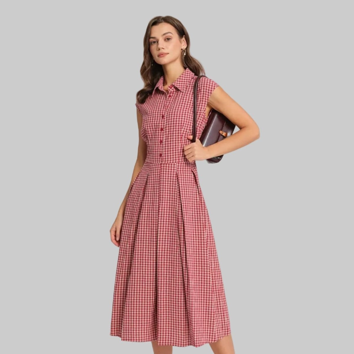 CarolinaShop para mujer Vestido Midi Vintage de Cuadros Elegante