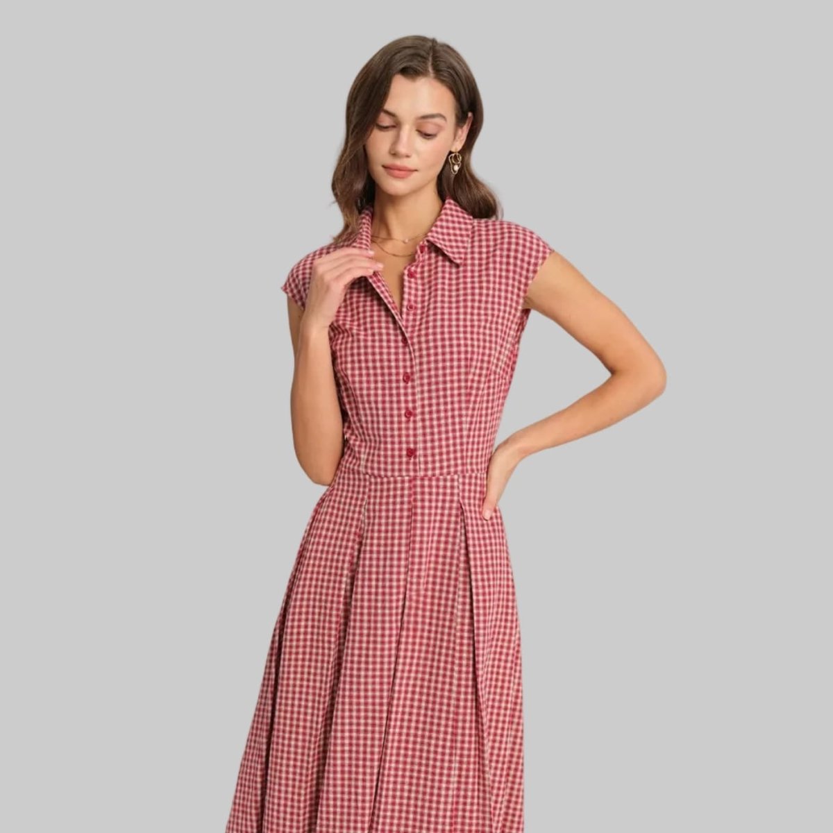 CarolinaShop para mujer Vestido Midi Vintage de Cuadros Elegante