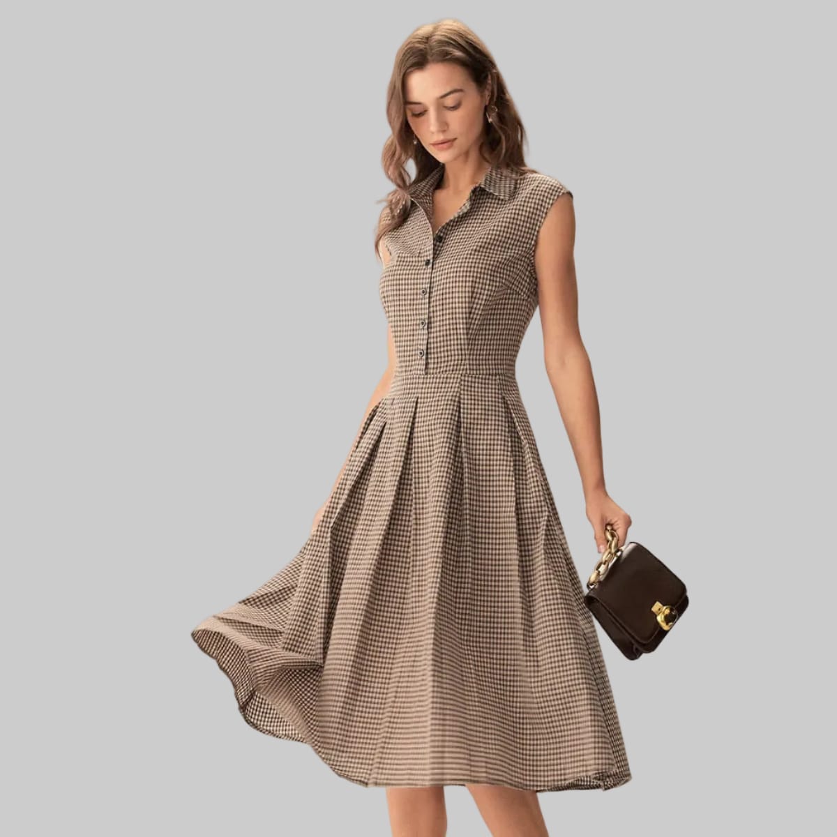 CarolinaShop para mujer Vestido Midi Vintage de Cuadros Elegante