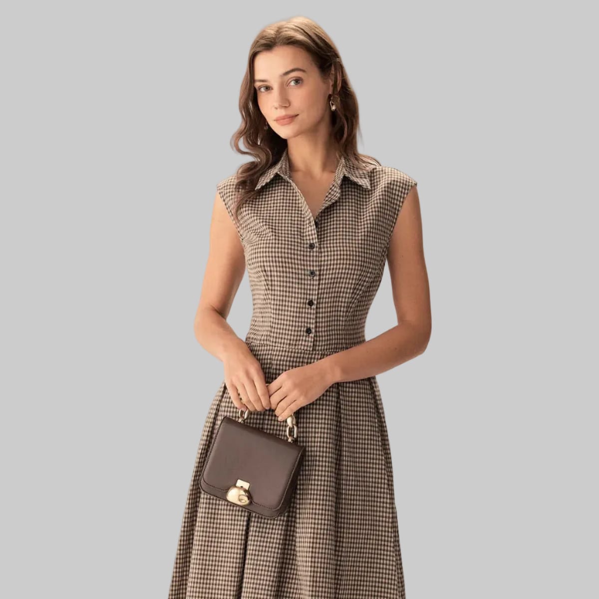 CarolinaShop para mujer Vestido Midi Vintage de Cuadros Elegante