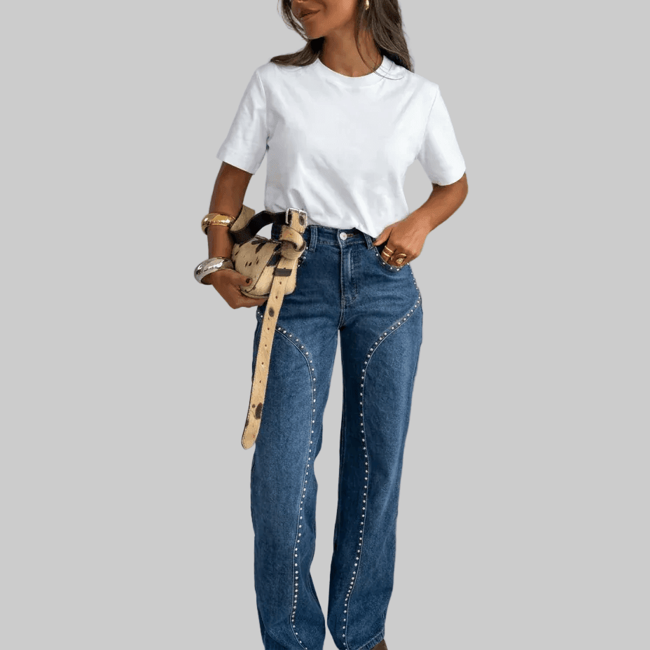CarolinaShop para mujer azul / S(US 4) Pantalón Denim Luxe Rivet