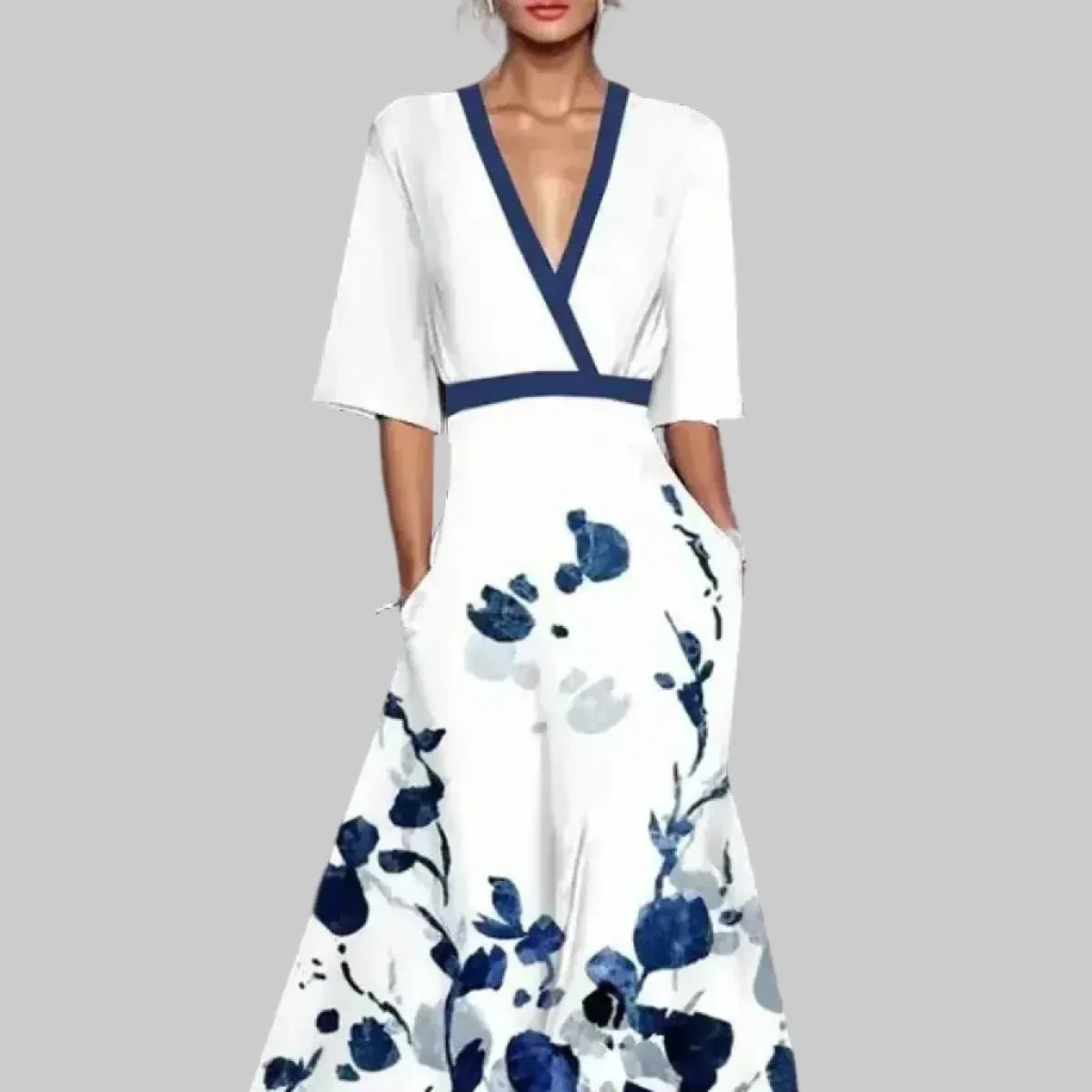 CarolinaShop para mujer Blanco/Azul / S(US 4) Vestido Largo Floral Elegance Bloom