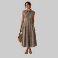 CarolinaShop para mujer Brown / S Vestido Midi Vintage de Cuadros Elegante