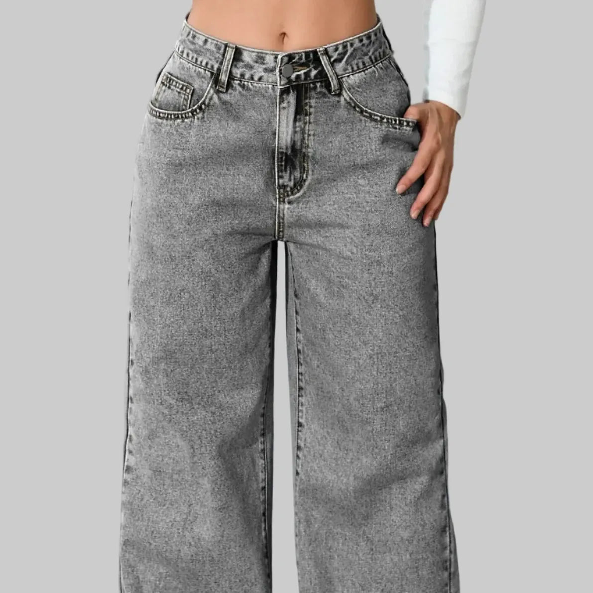 CarolinaShop para mujer GRIS / S(US 4) Jeans Anchos Wide Leg Sky