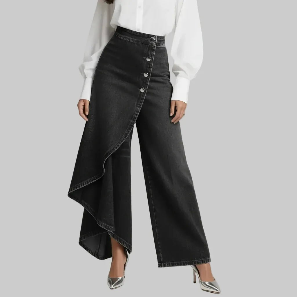 CarolinaShop para mujer NEGRO / S(US 4) Pantalón Denim Wide Leg Essential