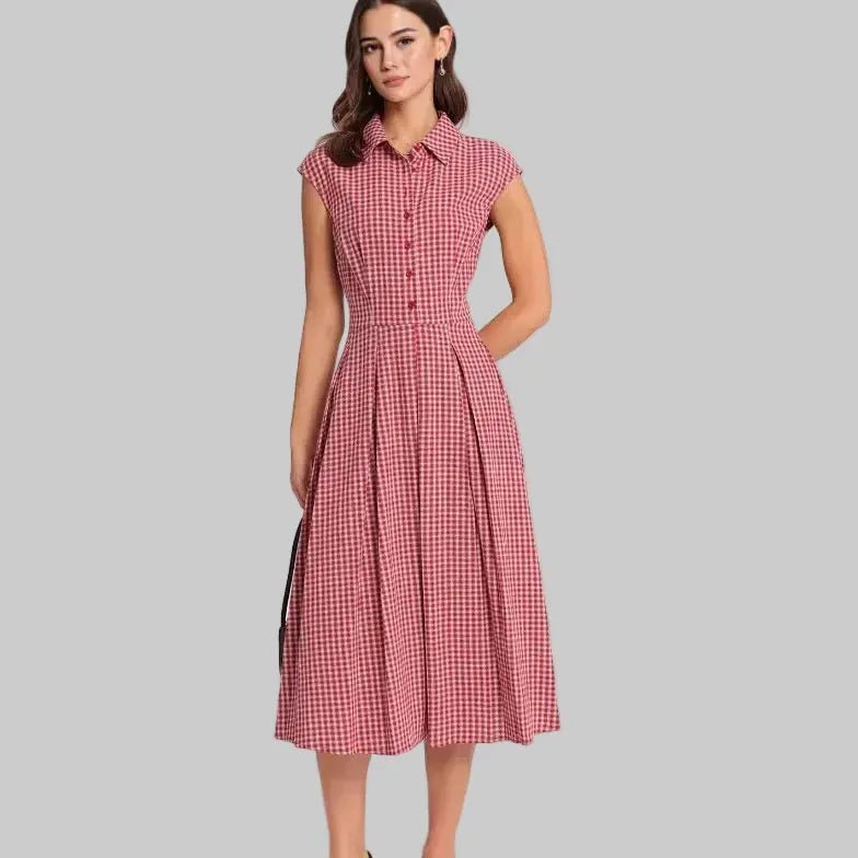 CarolinaShop para mujer Pink / S Vestido Midi Vintage de Cuadros Elegante